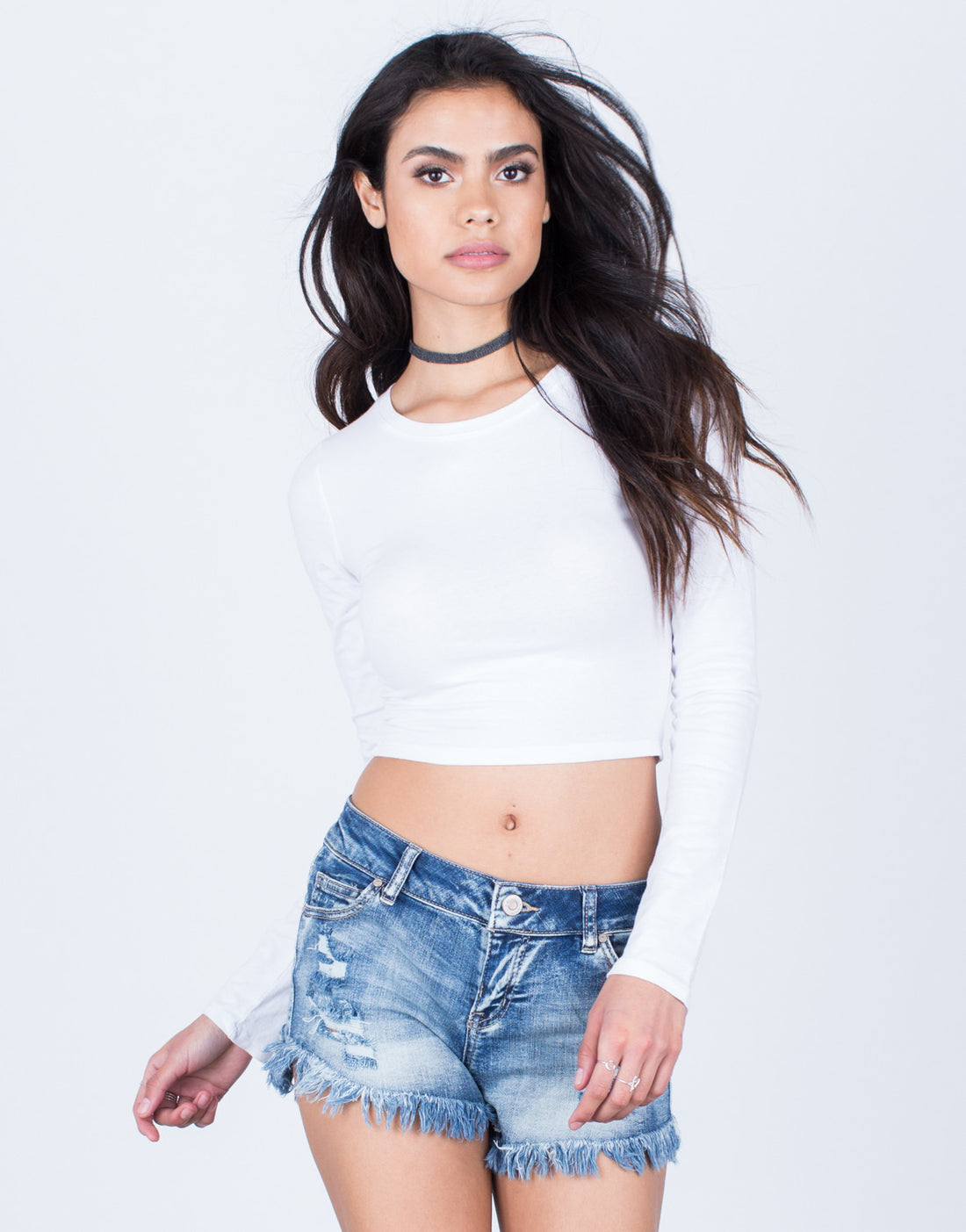 Front View of Basic Long Sleeve Crop Top