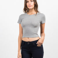 Basic Crop Tee Tops Gray Small -2020AVE
