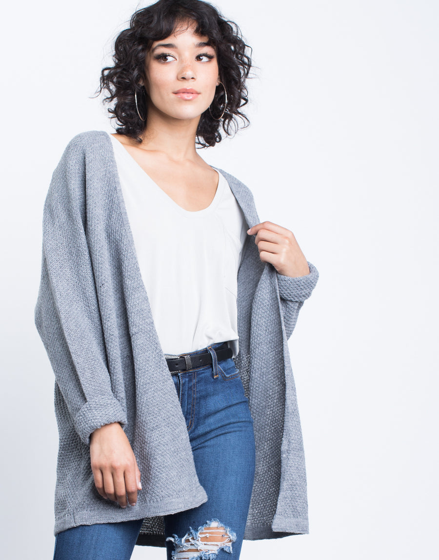 Cuffed Sleeves Cardigan Outerwear Gray M/L -2020AVE
