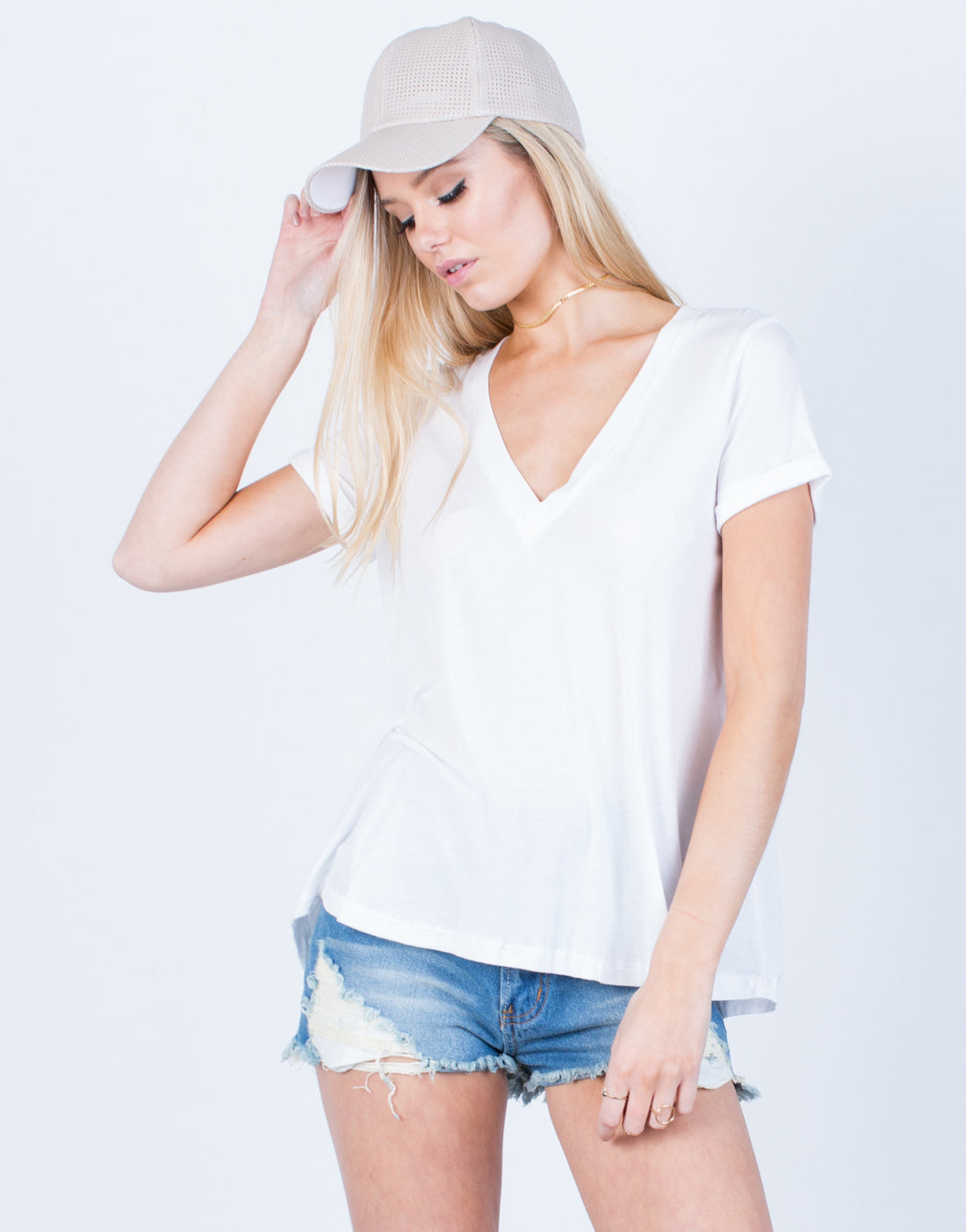 Front View of Flowy V-Neck Tee