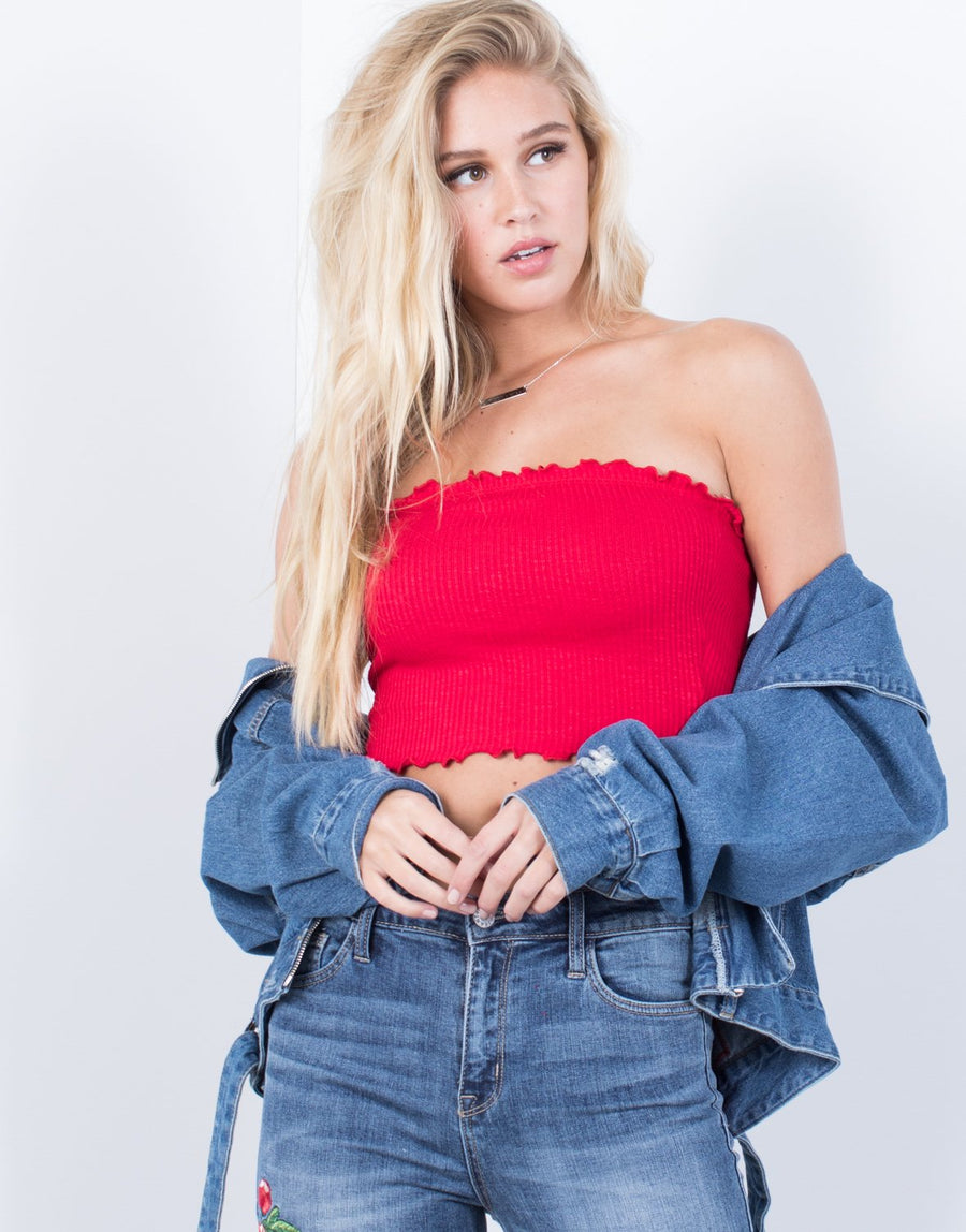 Fun Frills Tube Top Tops Red Small -2020AVE
