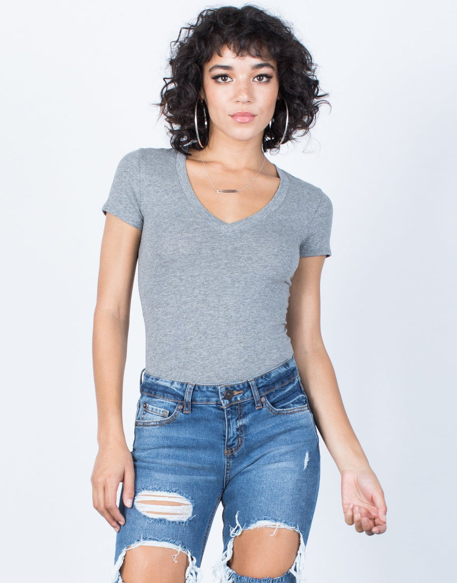 Kelly Tee Bodysuit Tops Gray Small -2020AVE