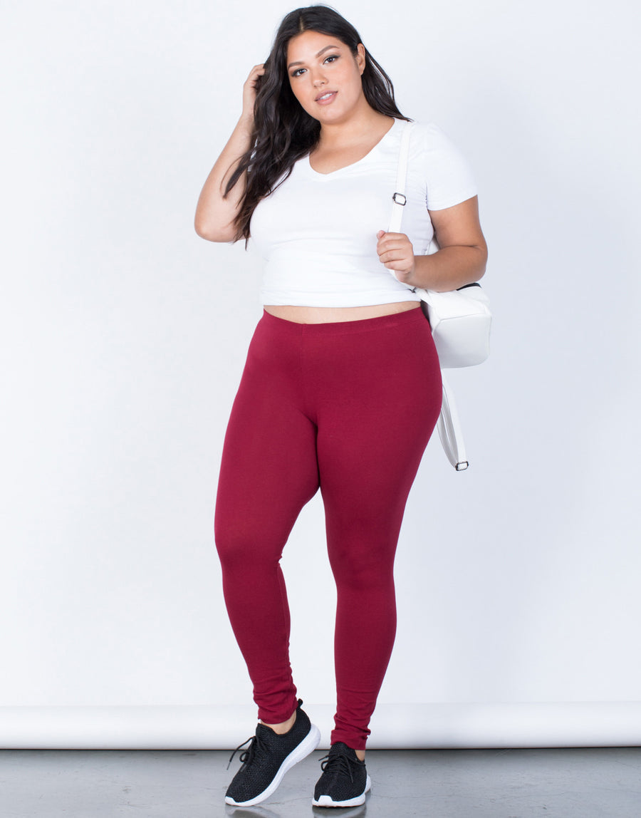 Burgundy Plus Size Active Days Leggings - Front View