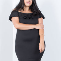 Curve Blair Ruffled Dress Plus Size Dresses Black 1XL -2020AVE