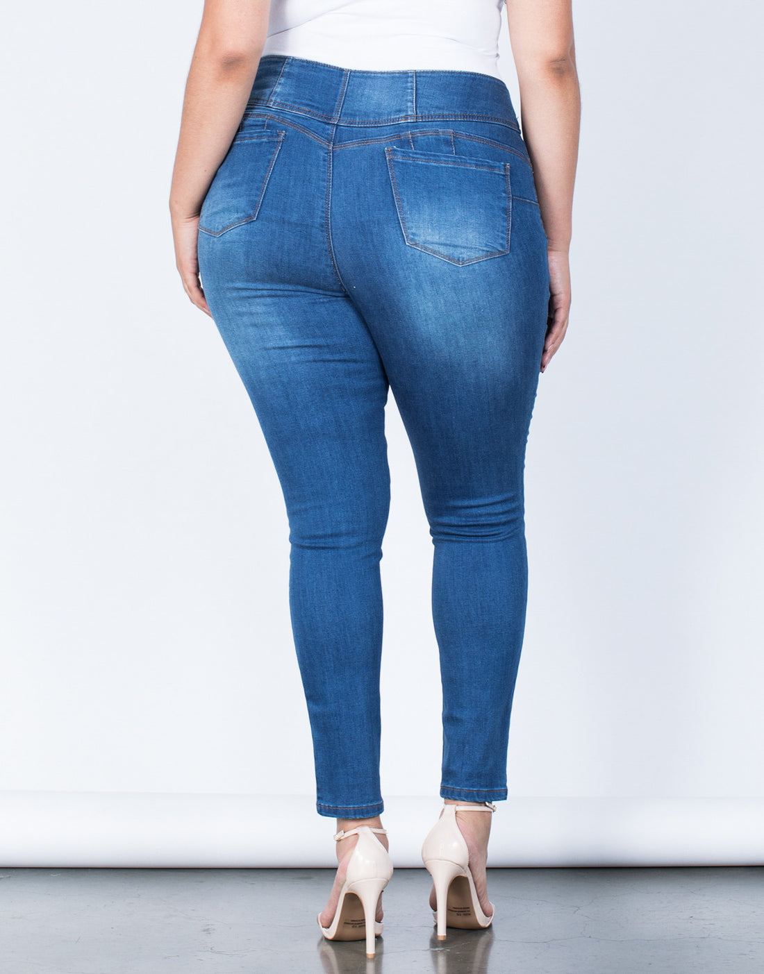 Back View of Plus Size Buttoned High Up Jeans