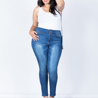 Front View of Plus Size Buttoned High Up Jeans