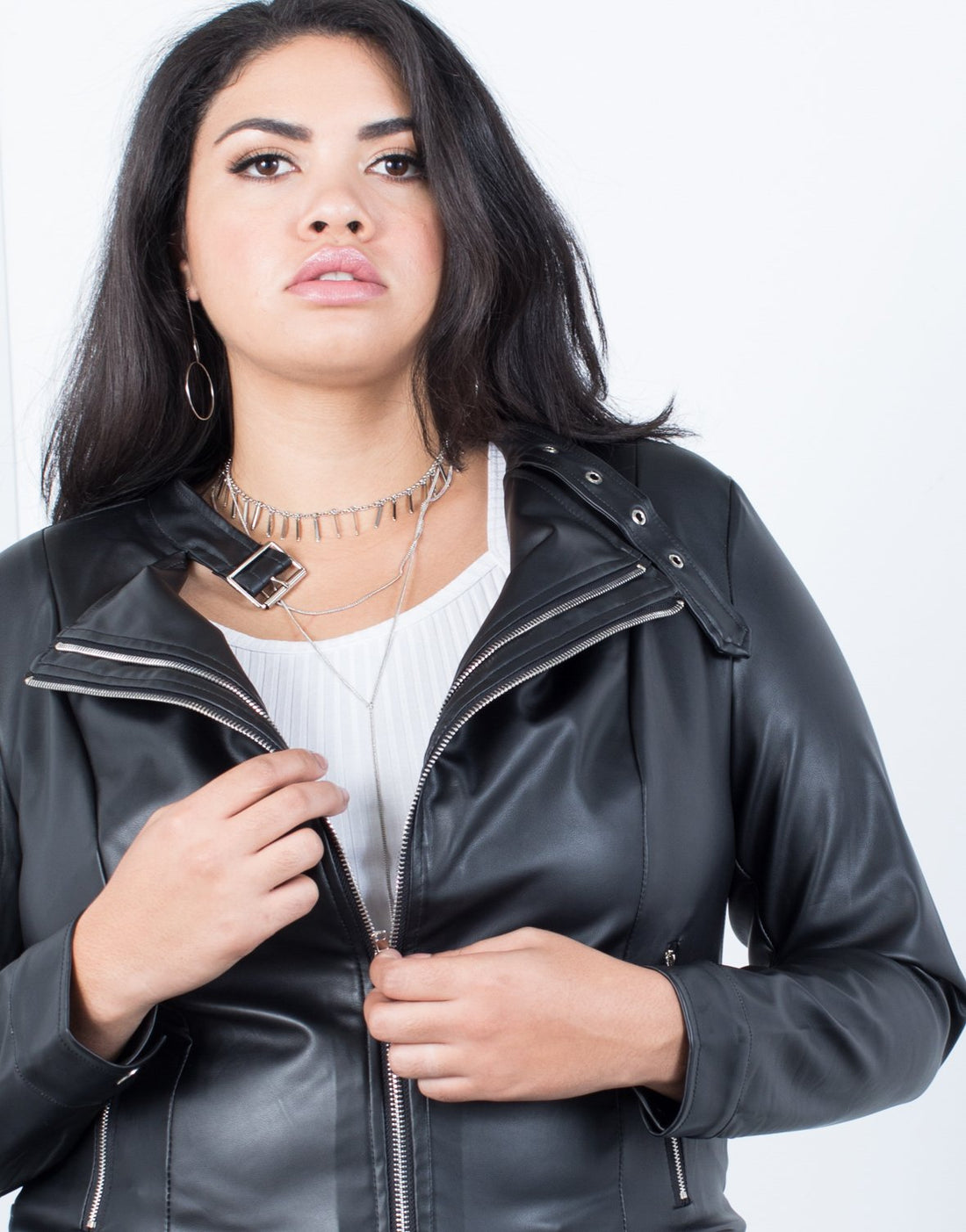 Plus Size Effortless Leather Jacket - Main Image