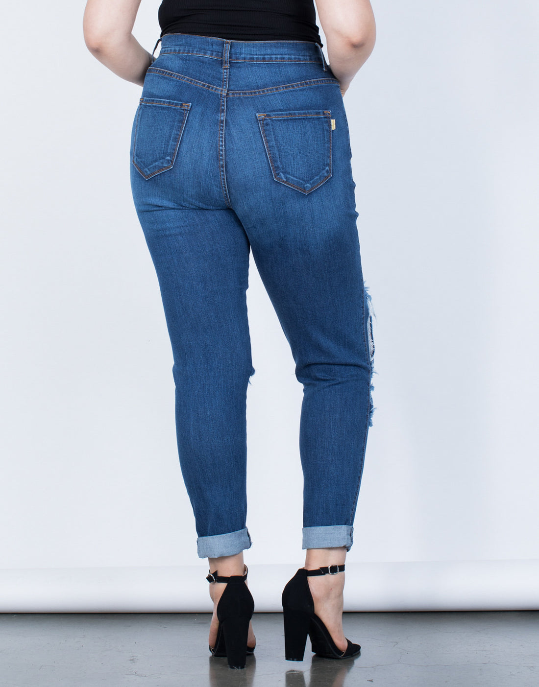 Curve High Waisted Cuffed Denim Jeans Plus Size Bottoms -2020AVE