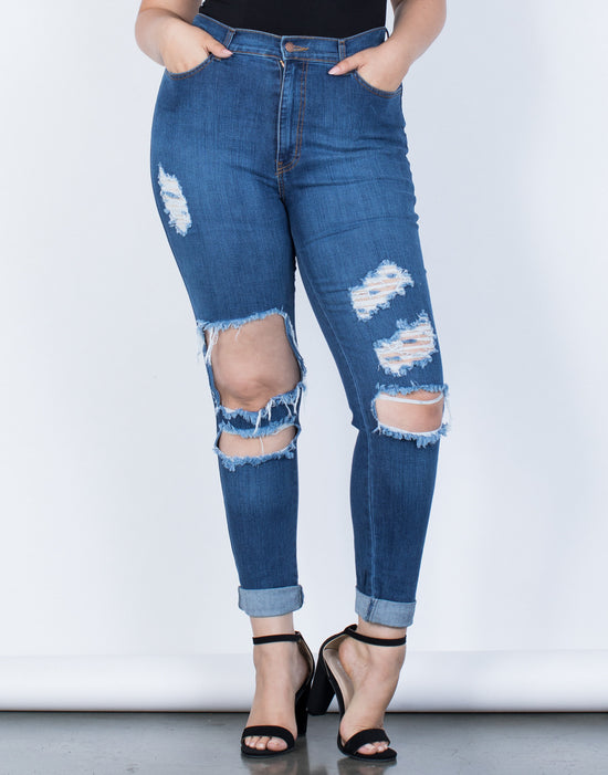 Plus Size High Waisted Cuffed Denim Jeans – 2020AVE