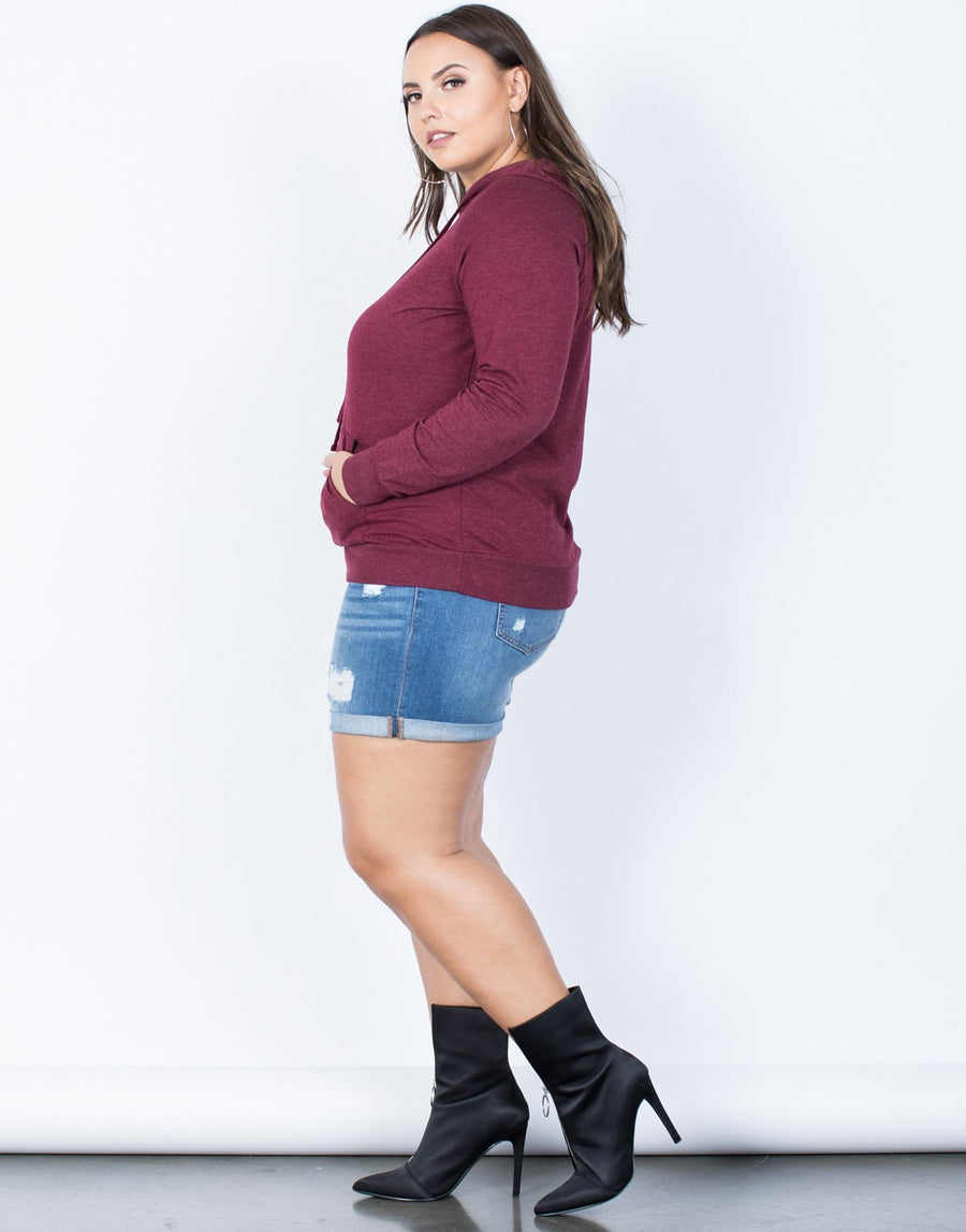 Curve Laid-Back Hoodie Plus Size Tops -2020AVE