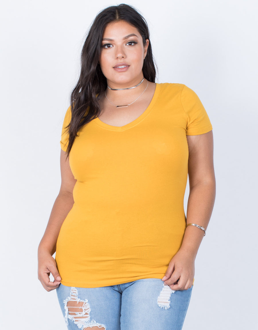 Curve Laidback Tee Plus Size Tops Mustard 1XL -2020AVE