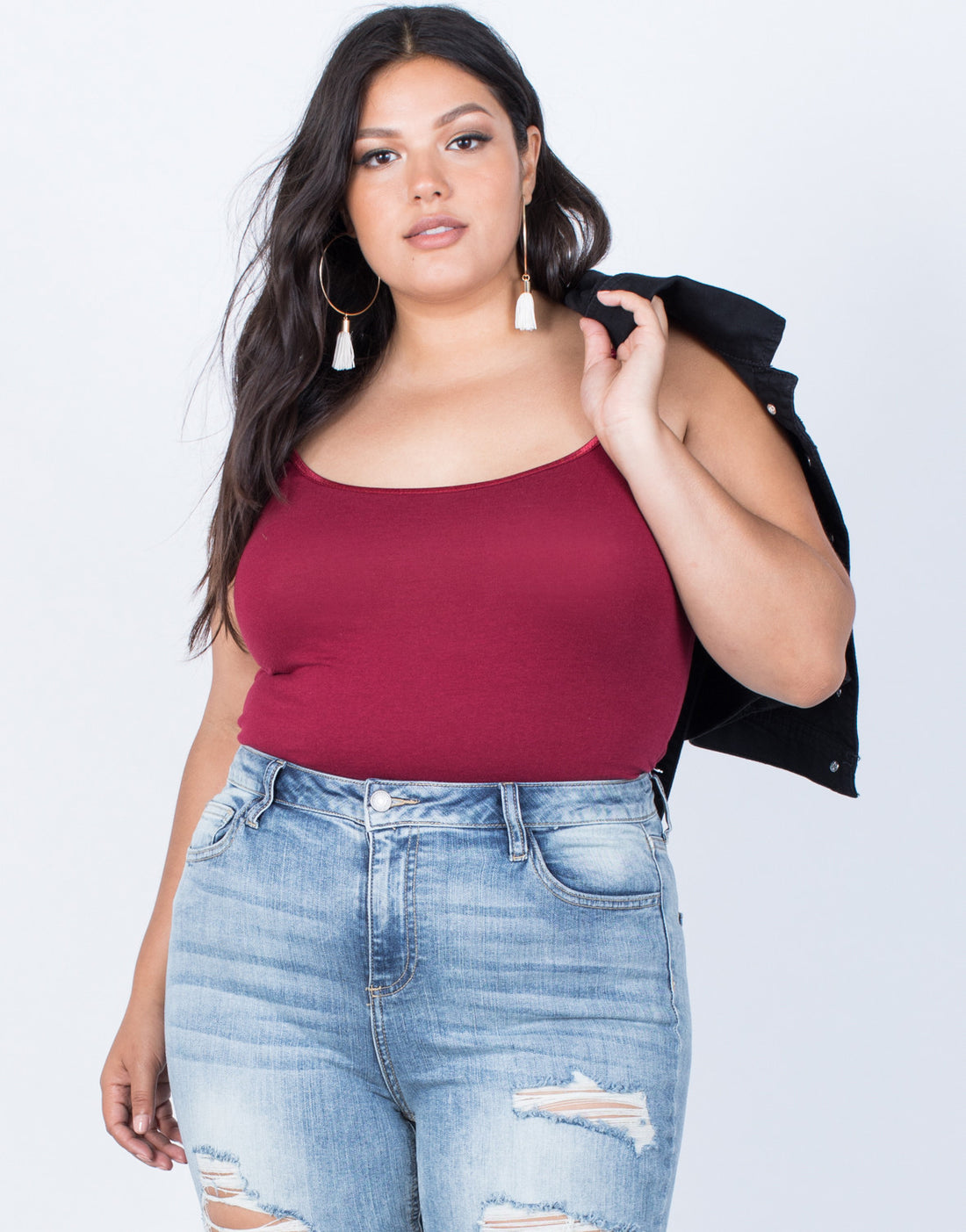 Curve Must-Have Cami Tank Plus Size Tops Burgundy 1XL -2020AVE