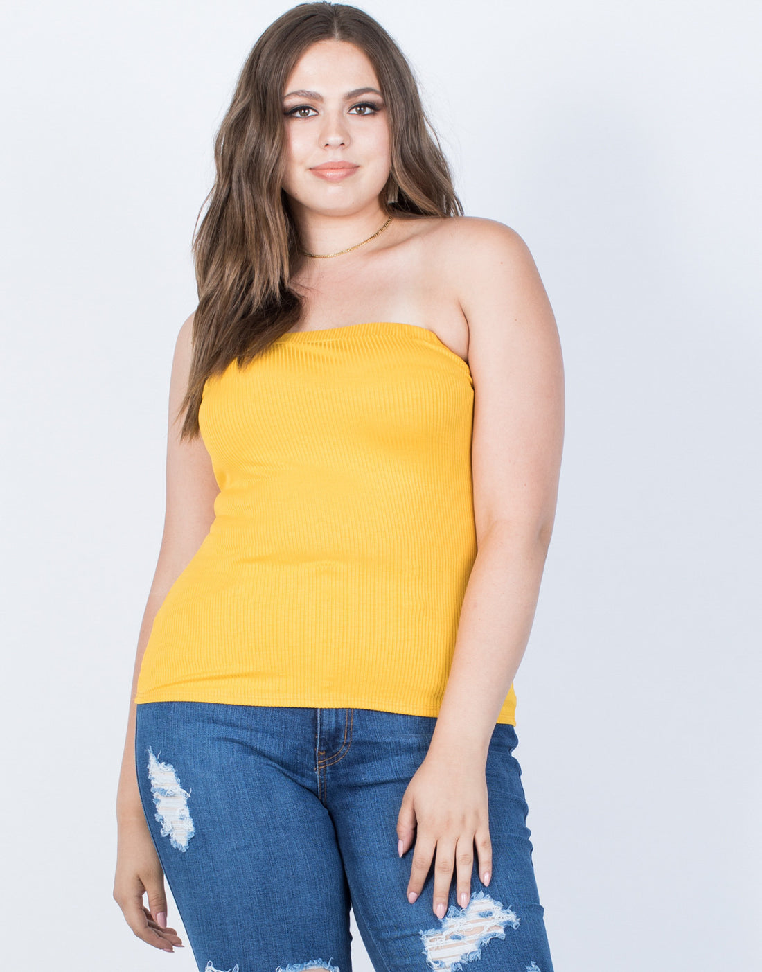 Curve Summer Tube Top Plus Size Tops Mustard 1XL -2020AVE