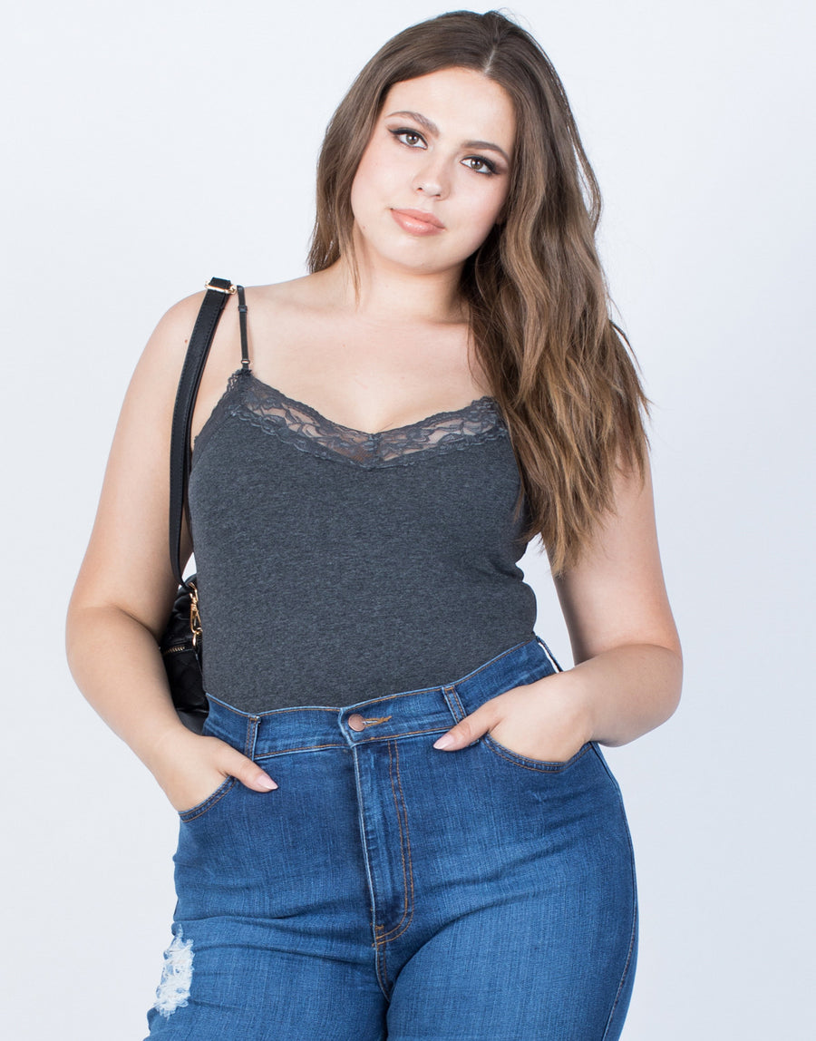 Curve The Lacey Cami Plus Size Tops Charcoal 1XL -2020AVE