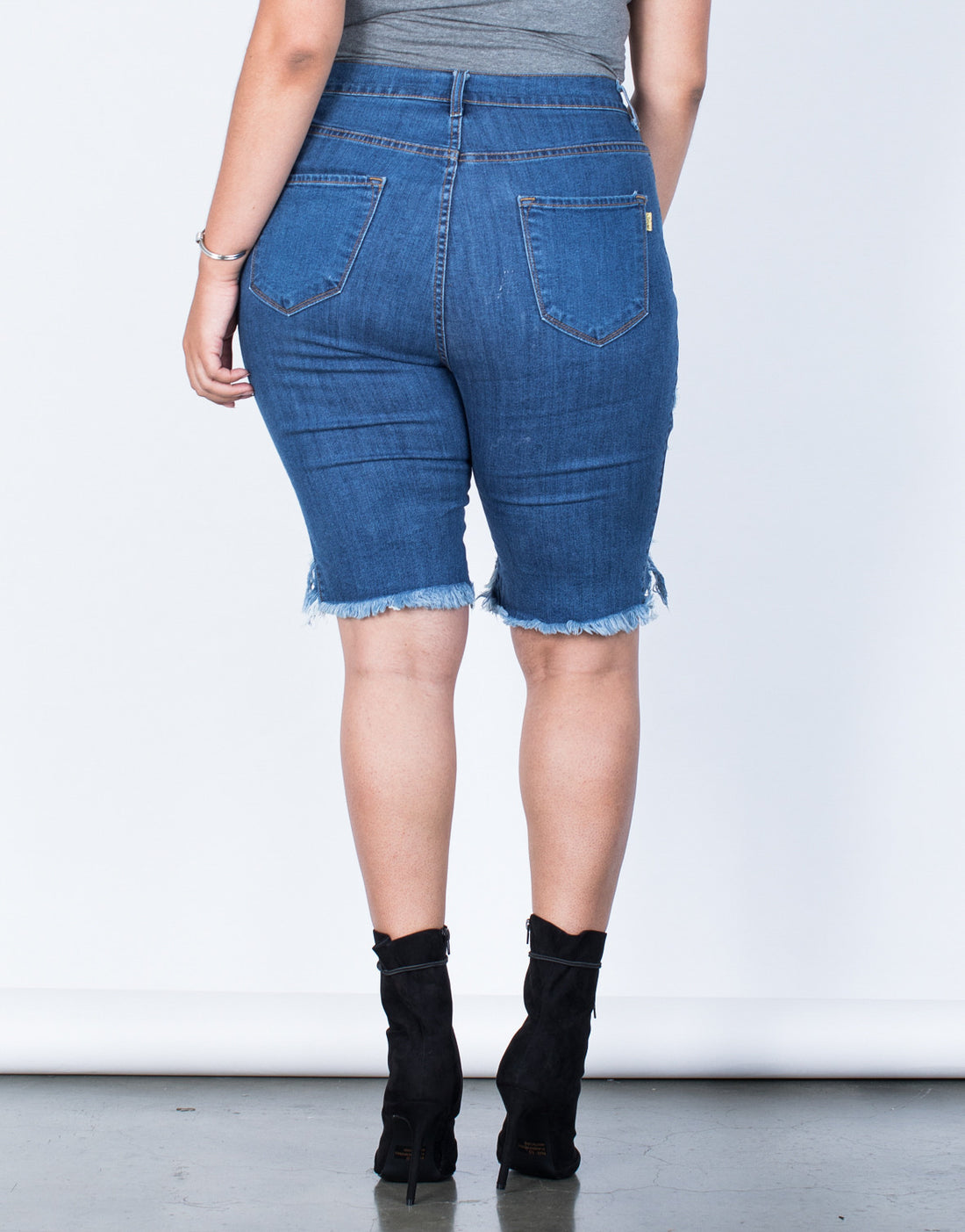 Back View of Plus Size Torn and Destroyed Bermuda Shorts