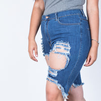 Detail of Plus Size Torn and Destroyed Bermuda Shorts