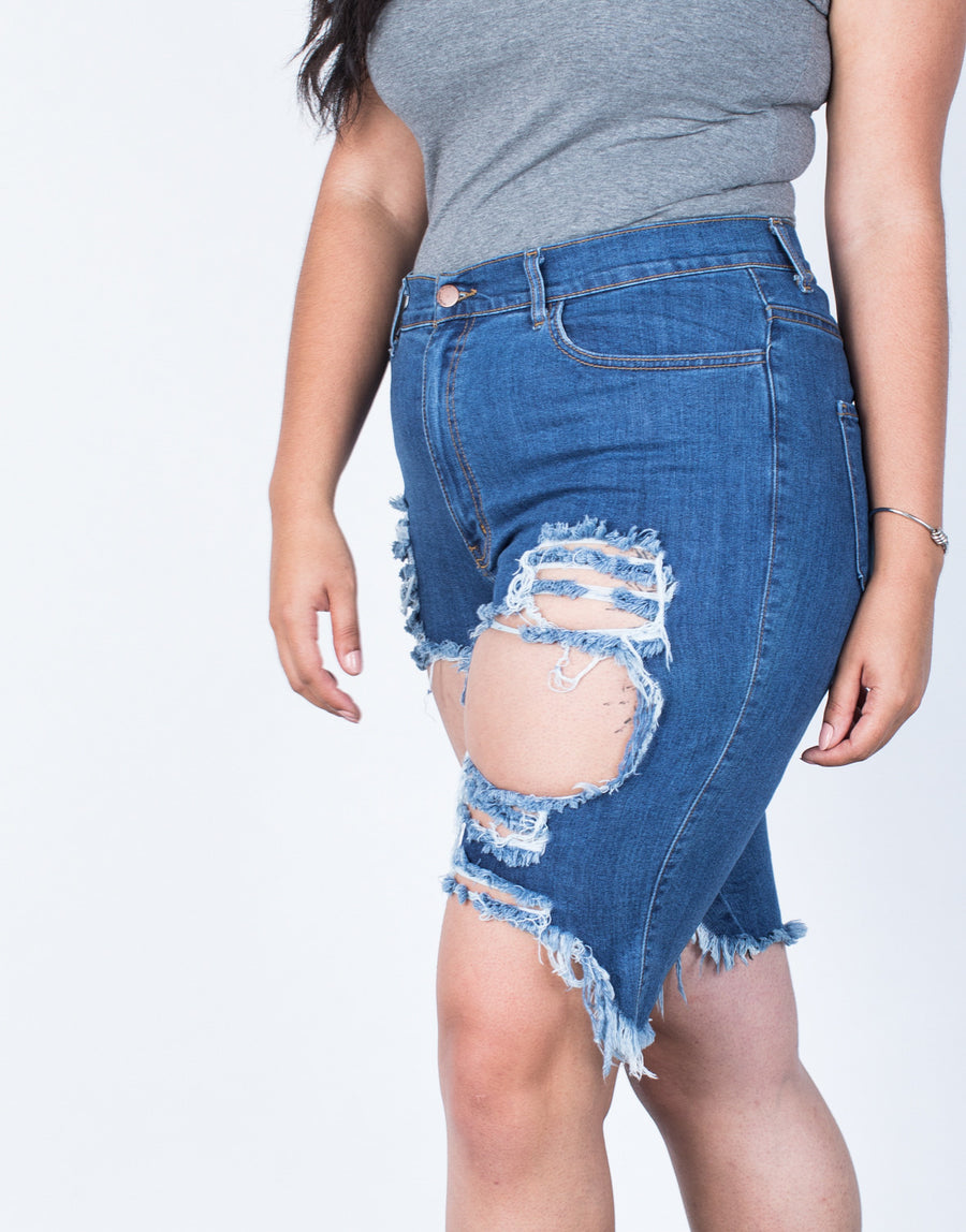 Detail of Plus Size Torn and Destroyed Bermuda Shorts