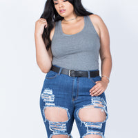 Front View of Plus Size Torn and Destroyed Bermuda Shorts