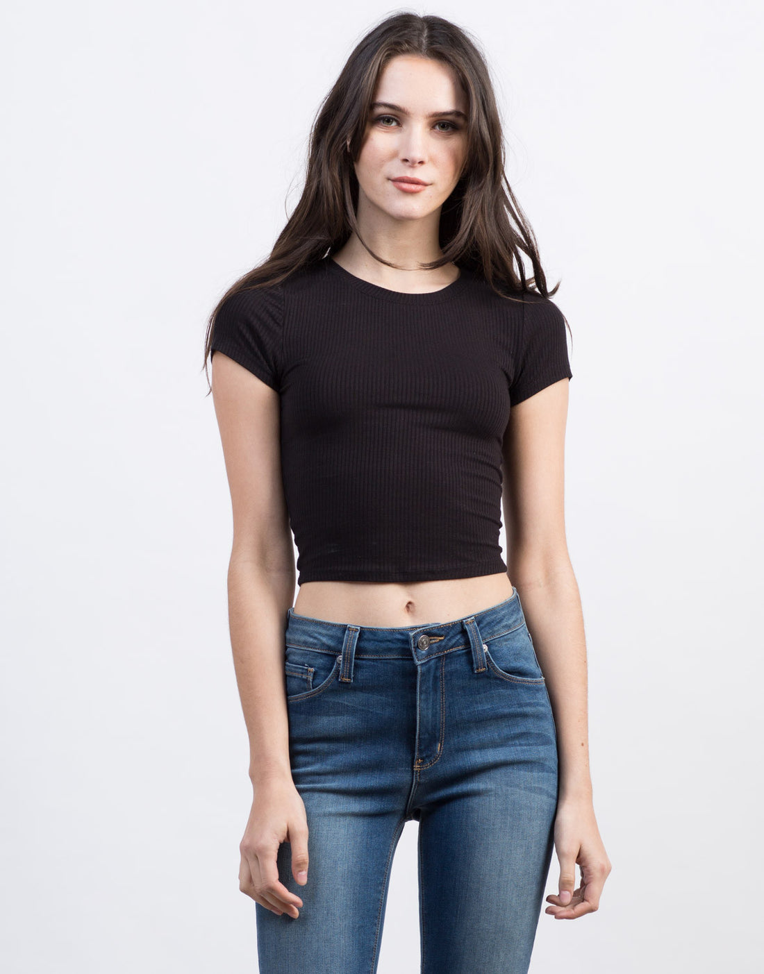 Ribbed Cropped Tee Tops Black Small -2020AVE