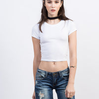 Ribbed Cropped Tee Tops White Small -2020AVE