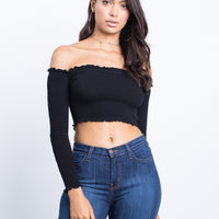 Soft L/S Crop Top Tops Black Small -2020AVE