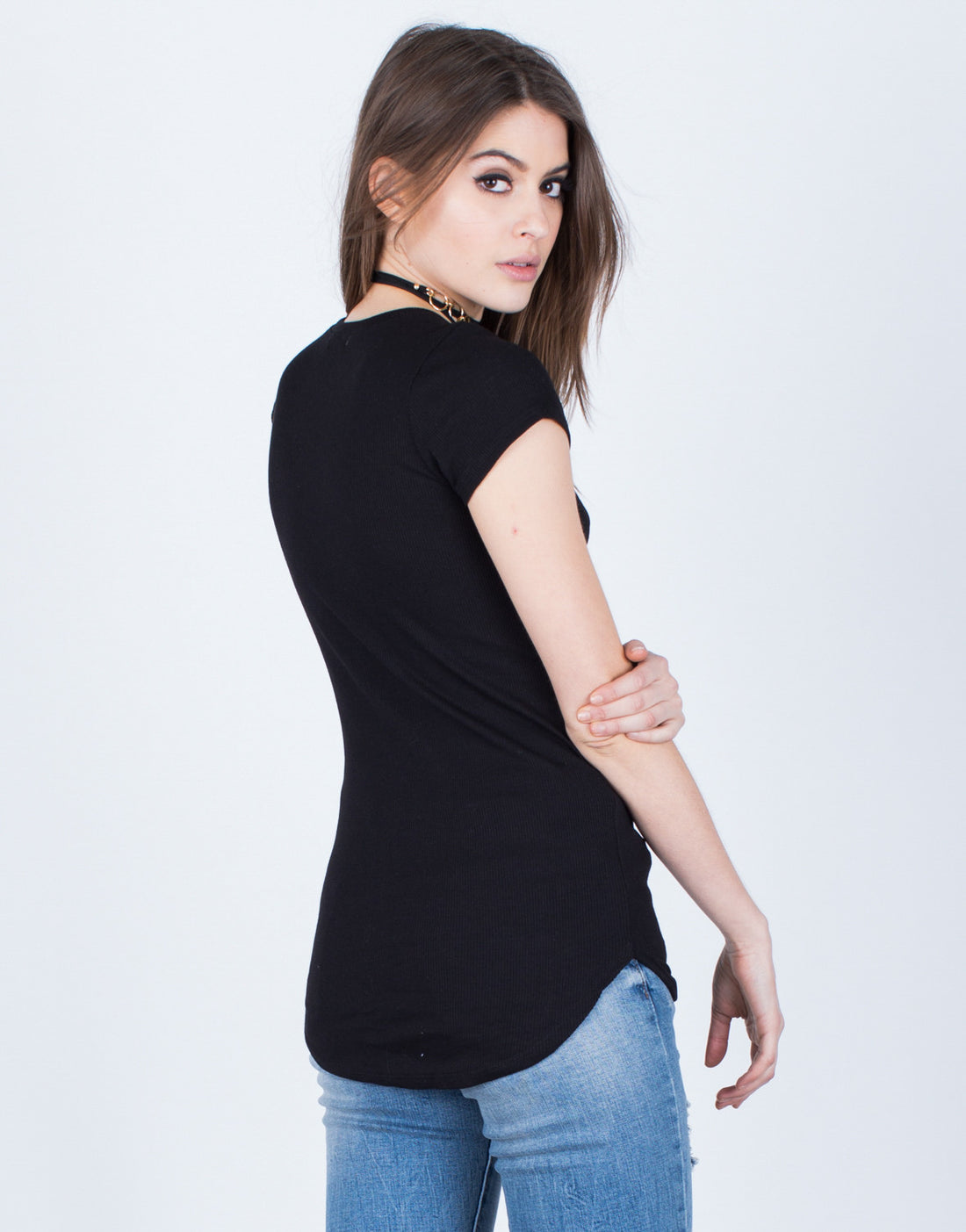 Back View of V-Neck Tunic Tee